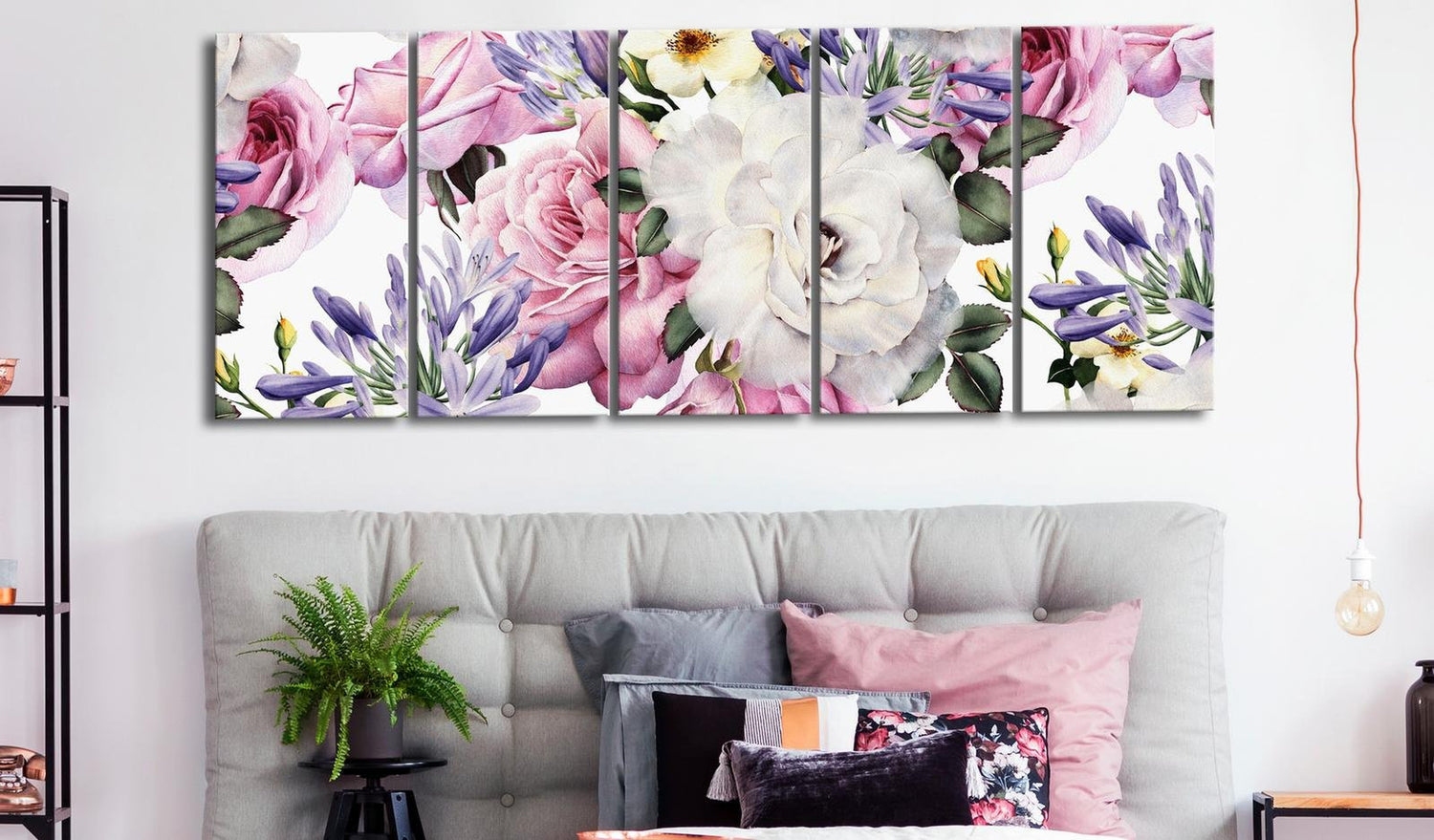 Stretched Canvas Floral Art - Rose Composition Narrow Colourful-Tiptophomedecor