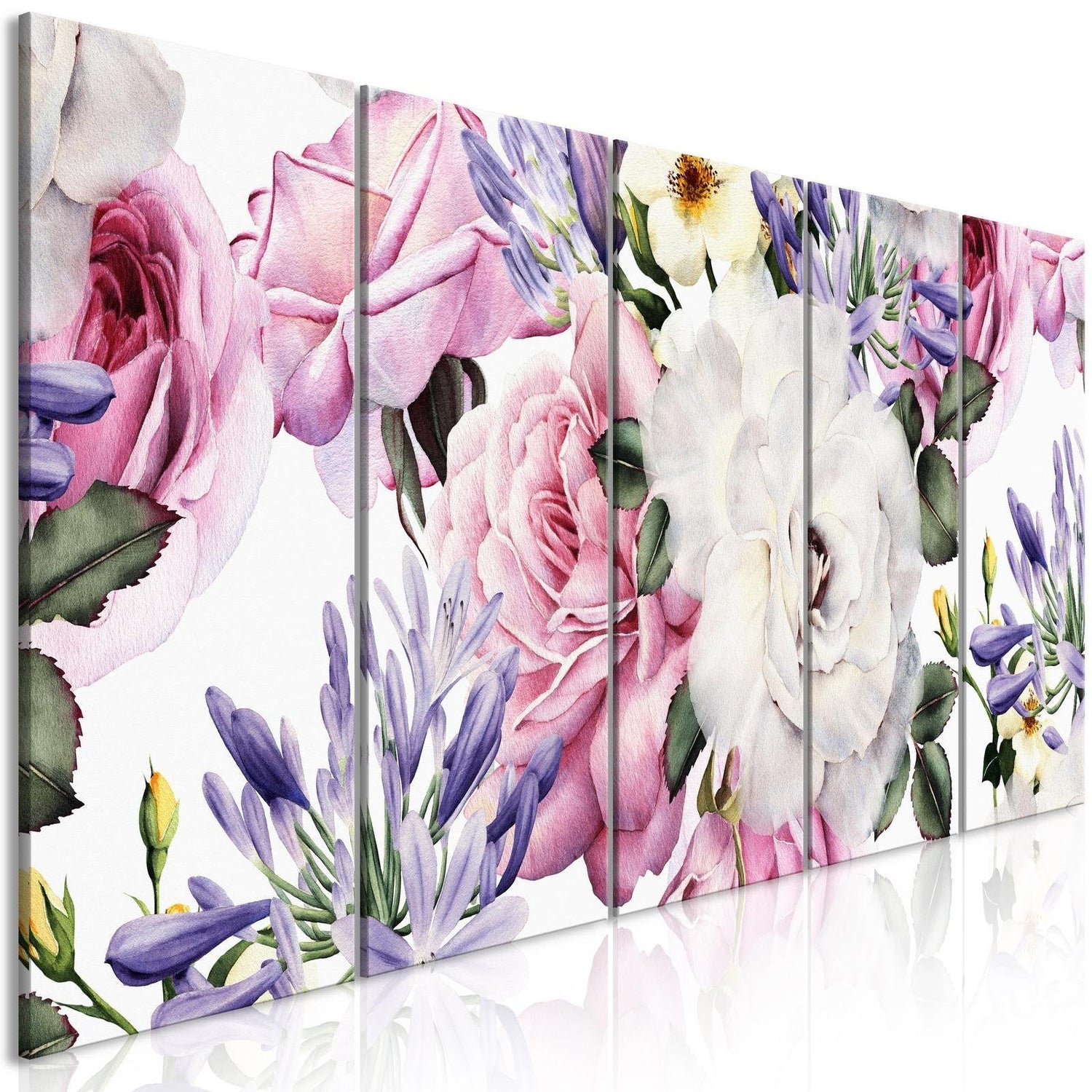 Stretched Canvas Floral Art - Rose Composition Narrow Colourful-Tiptophomedecor