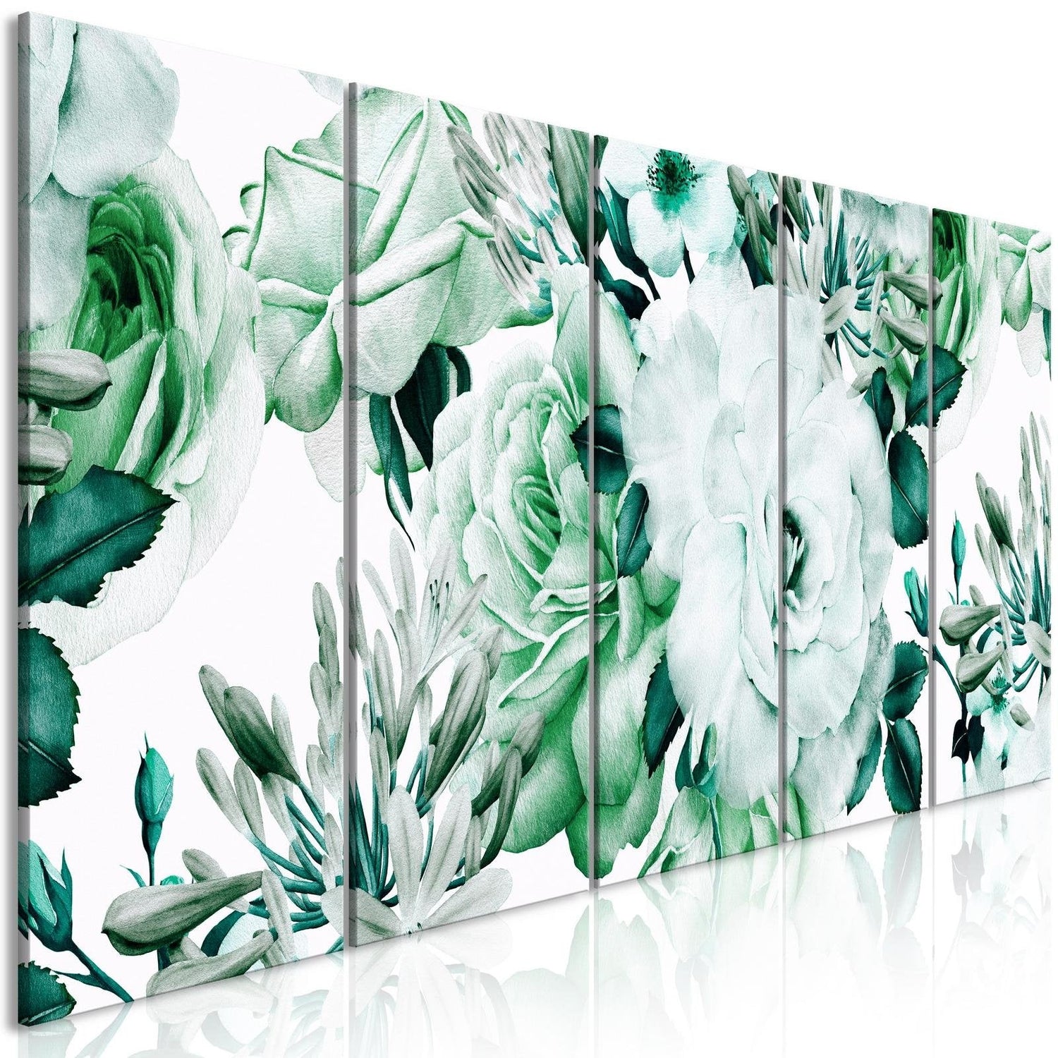 Stretched Canvas Floral Art - Rose Composition Narrow Green-Tiptophomedecor