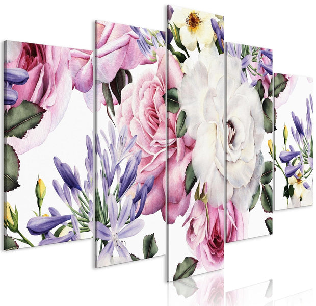 Stretched Canvas Floral Art - Rose Composition Wide Colourful-Tiptophomedecor