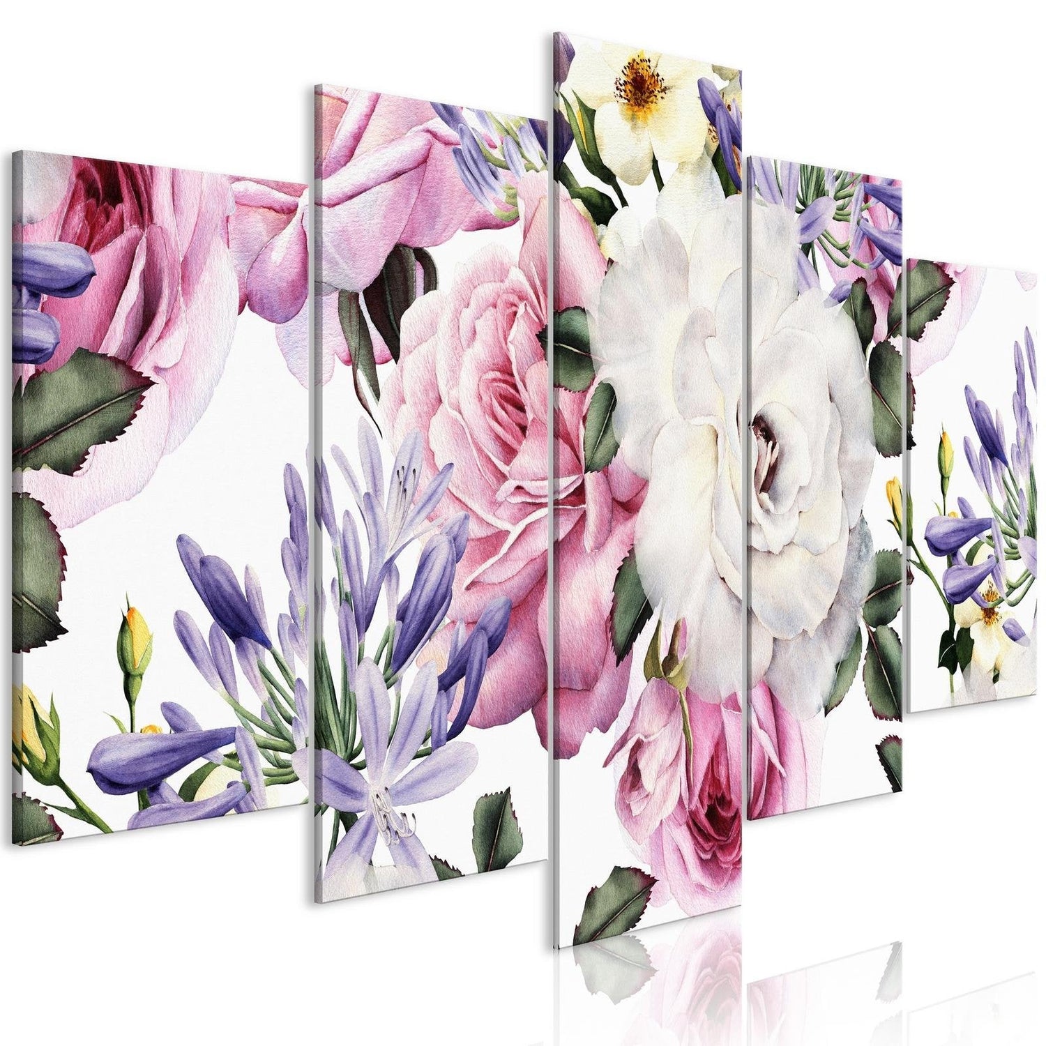 Stretched Canvas Floral Art - Rose Composition Wide Colourful-Tiptophomedecor