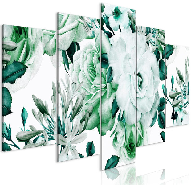 Stretched Canvas Floral Art - Rose Composition Wide Green-Tiptophomedecor