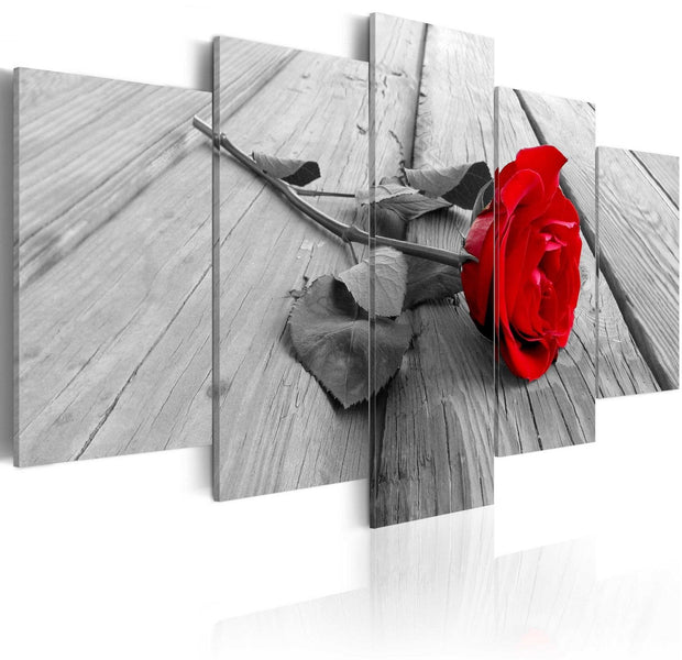 Stretched Canvas Floral Art - Rose On Wood Wide Red-Tiptophomedecor