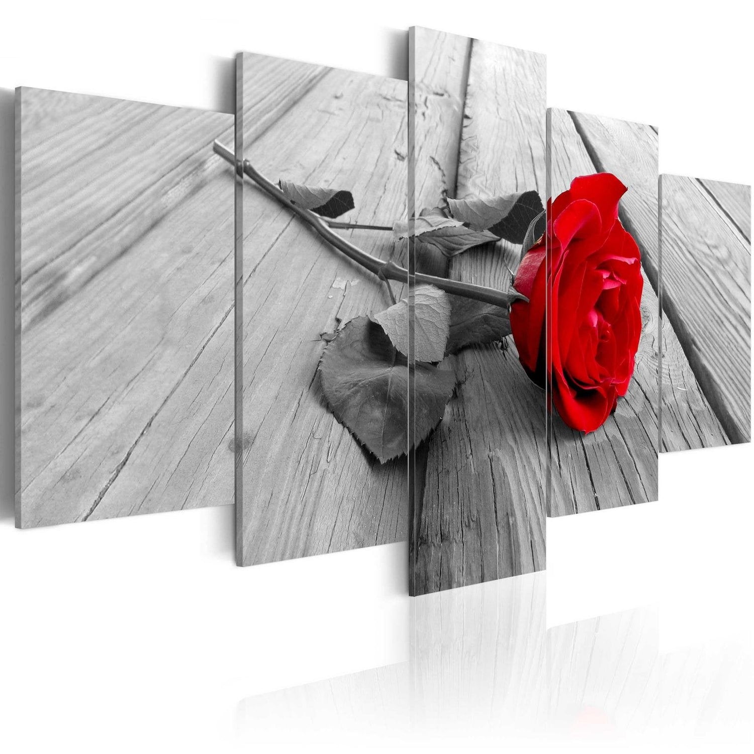 Stretched Canvas Floral Art - Rose On Wood Wide Red-Tiptophomedecor