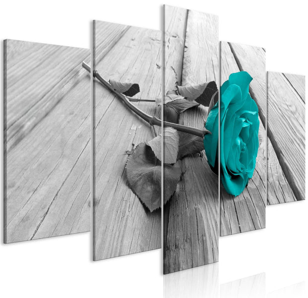 Stretched Canvas Floral Art - Rose On Wood Wide Turquoise-Tiptophomedecor