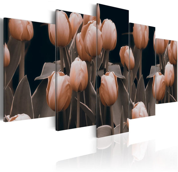 Stretched Canvas Floral Art - Tulips In Sepia-Tiptophomedecor