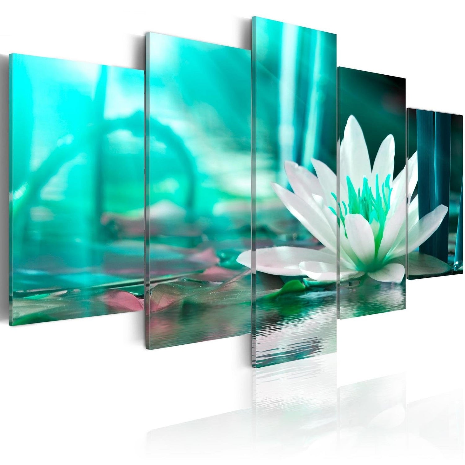 Stretched Canvas Floral Art - Turquoise Lotus-Tiptophomedecor