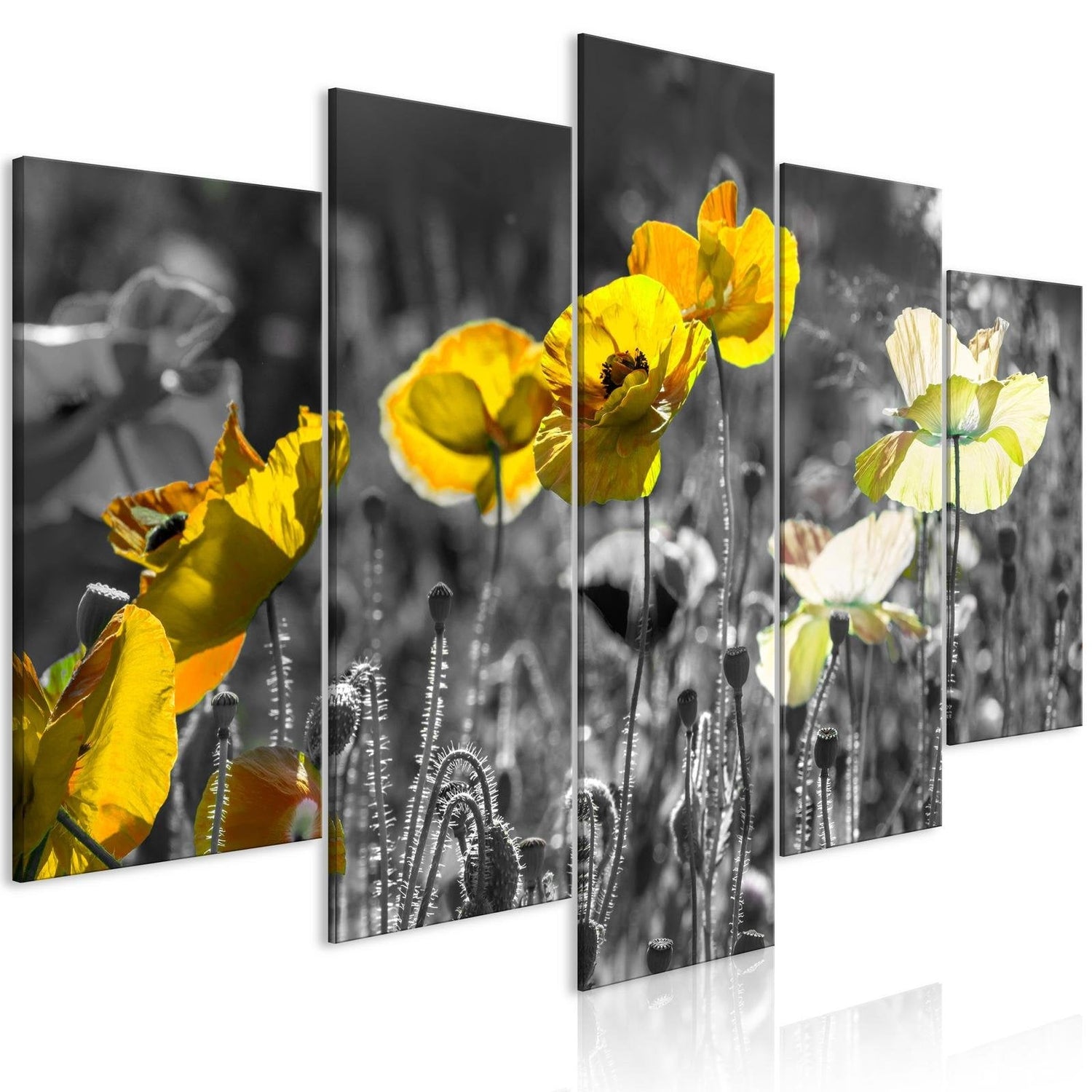 Stretched Canvas Floral Art - Yellow Poppies Wide-Tiptophomedecor
