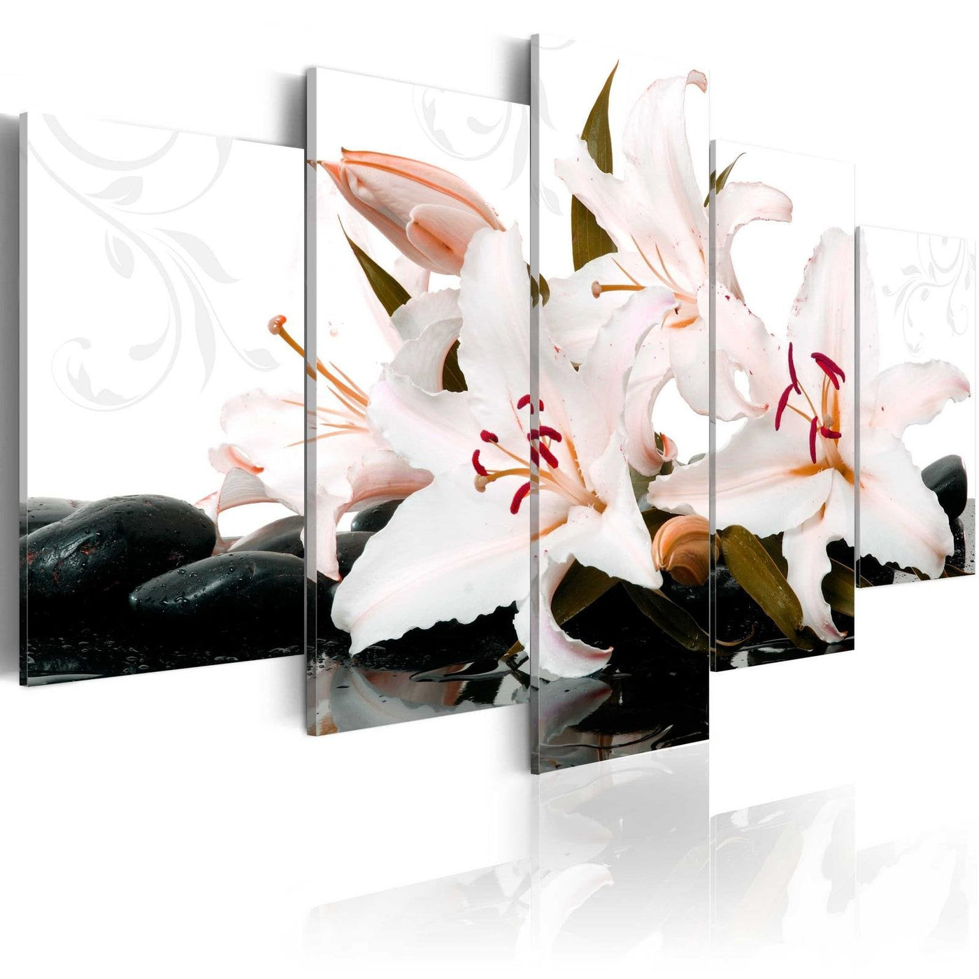 Stretched Canvas Floral Art - Zen Stones And Lilies-Tiptophomedecor