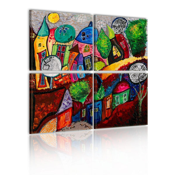 Stretched Canvas Kids Art - Colourful City-Tiptophomedecor