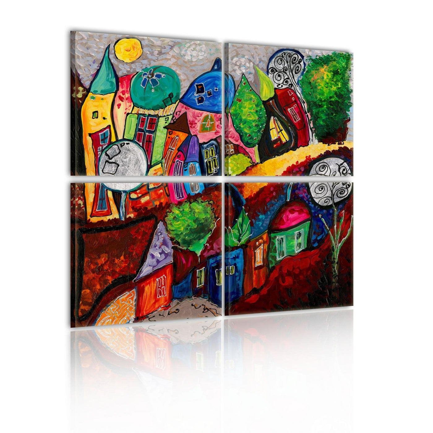 Stretched Canvas Kids Art - Colourful City-Tiptophomedecor