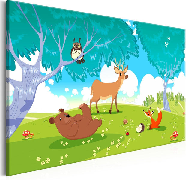 Stretched Canvas Kids Art - Friendly Animals Wide-Tiptophomedecor