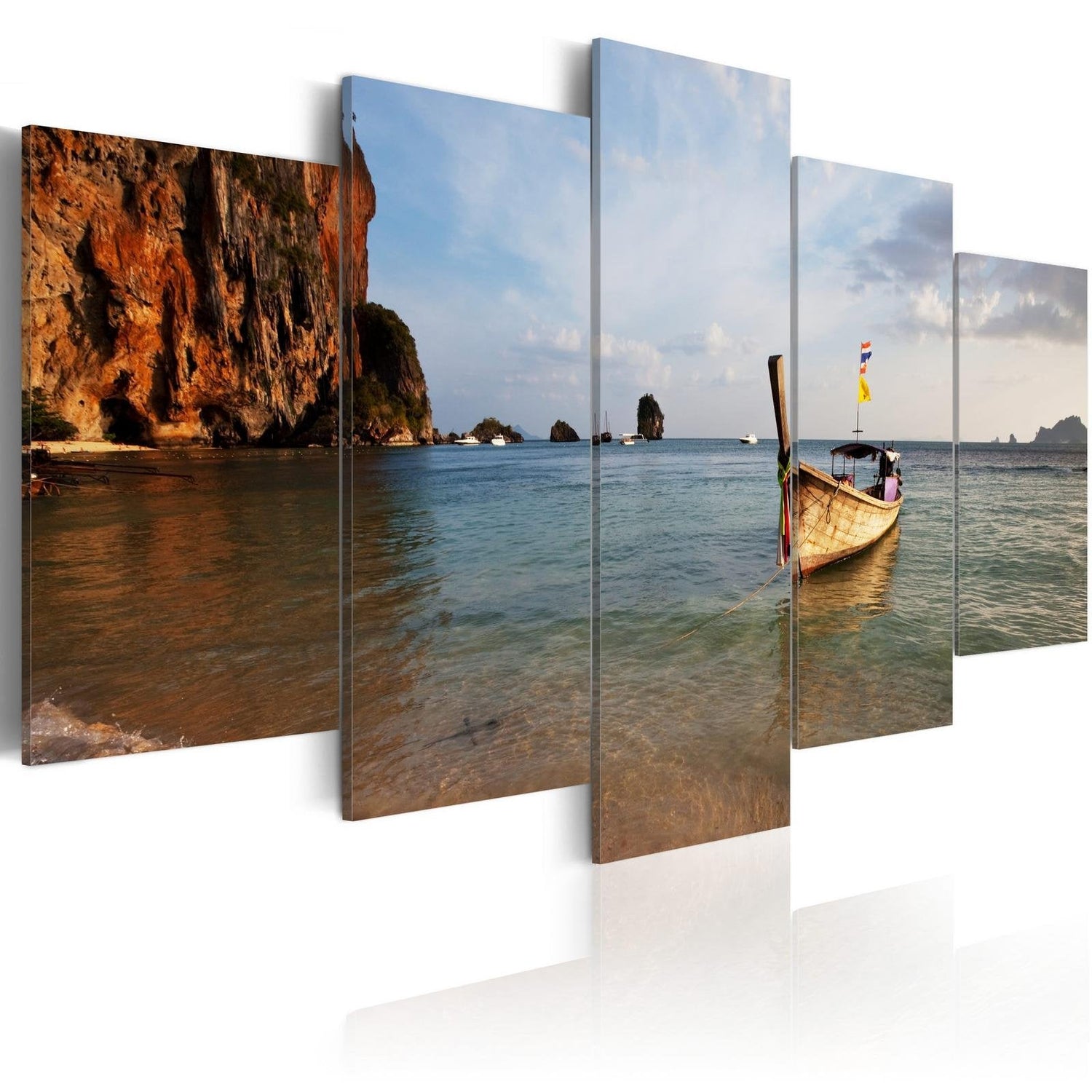 Stretched Canvas Landscape Art - A Fishing Boat By The Sea-Tiptophomedecor