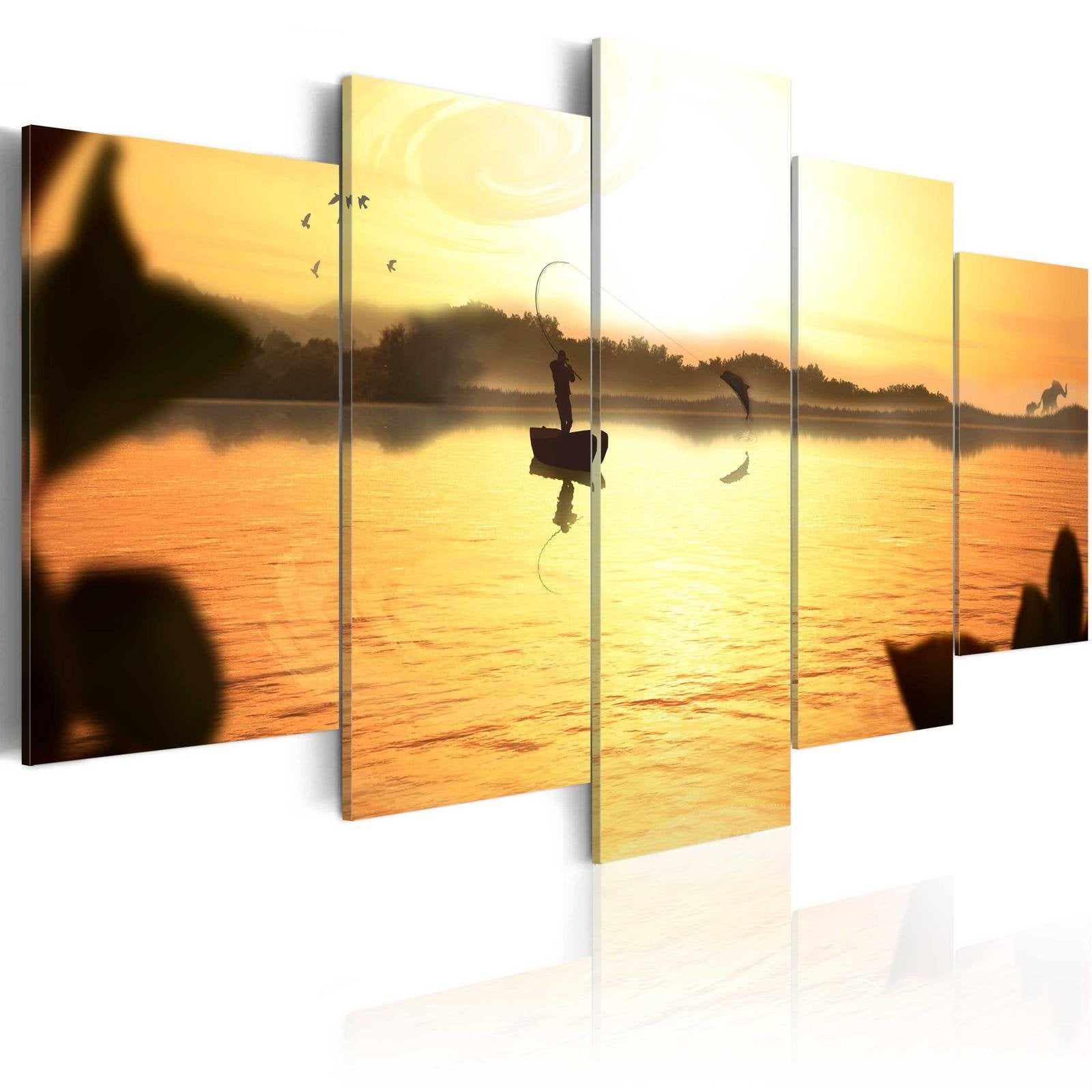 Stretched Canvas Landscape Art - A Lake At Dusk-Tiptophomedecor