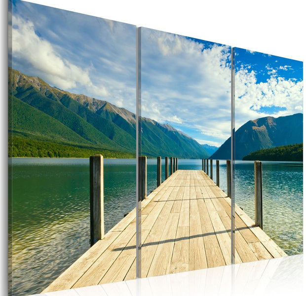 Stretched Canvas Landscape Art - A Pier On The Lake-Tiptophomedecor