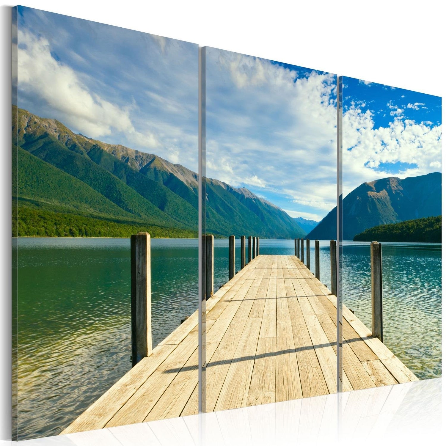 Stretched Canvas Landscape Art - A Pier On The Lake-Tiptophomedecor
