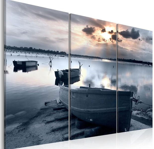 Stretched Canvas Landscape Art - A Small Boat By A Lake-Tiptophomedecor