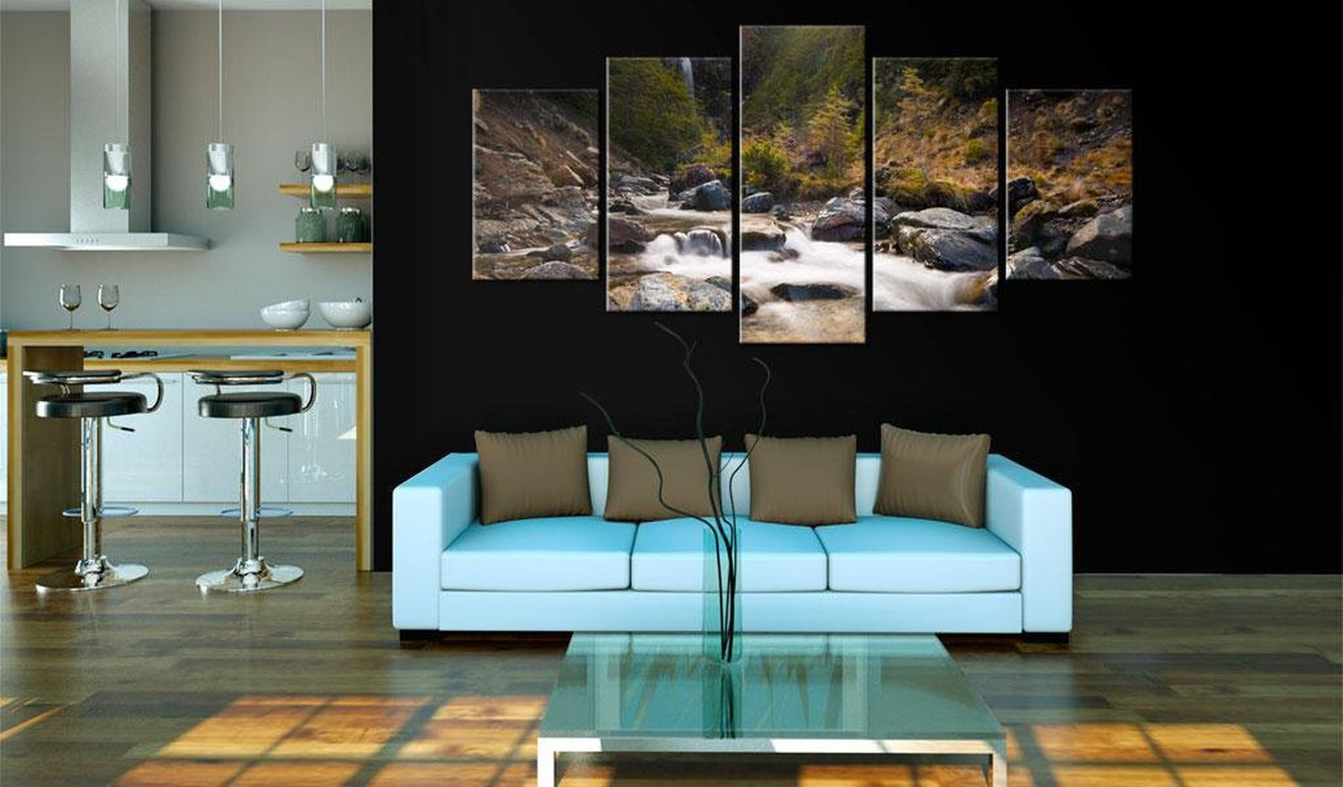 Stretched Canvas Landscape Art - A Waterfall In The Middle Of Wild Nature-Tiptophomedecor