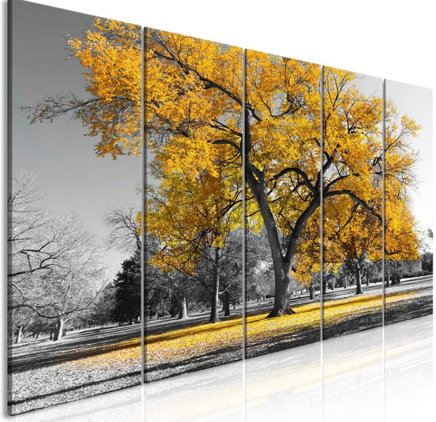 Stretched Canvas Landscape Art - Autumn In The Park Narrow Gold-Tiptophomedecor