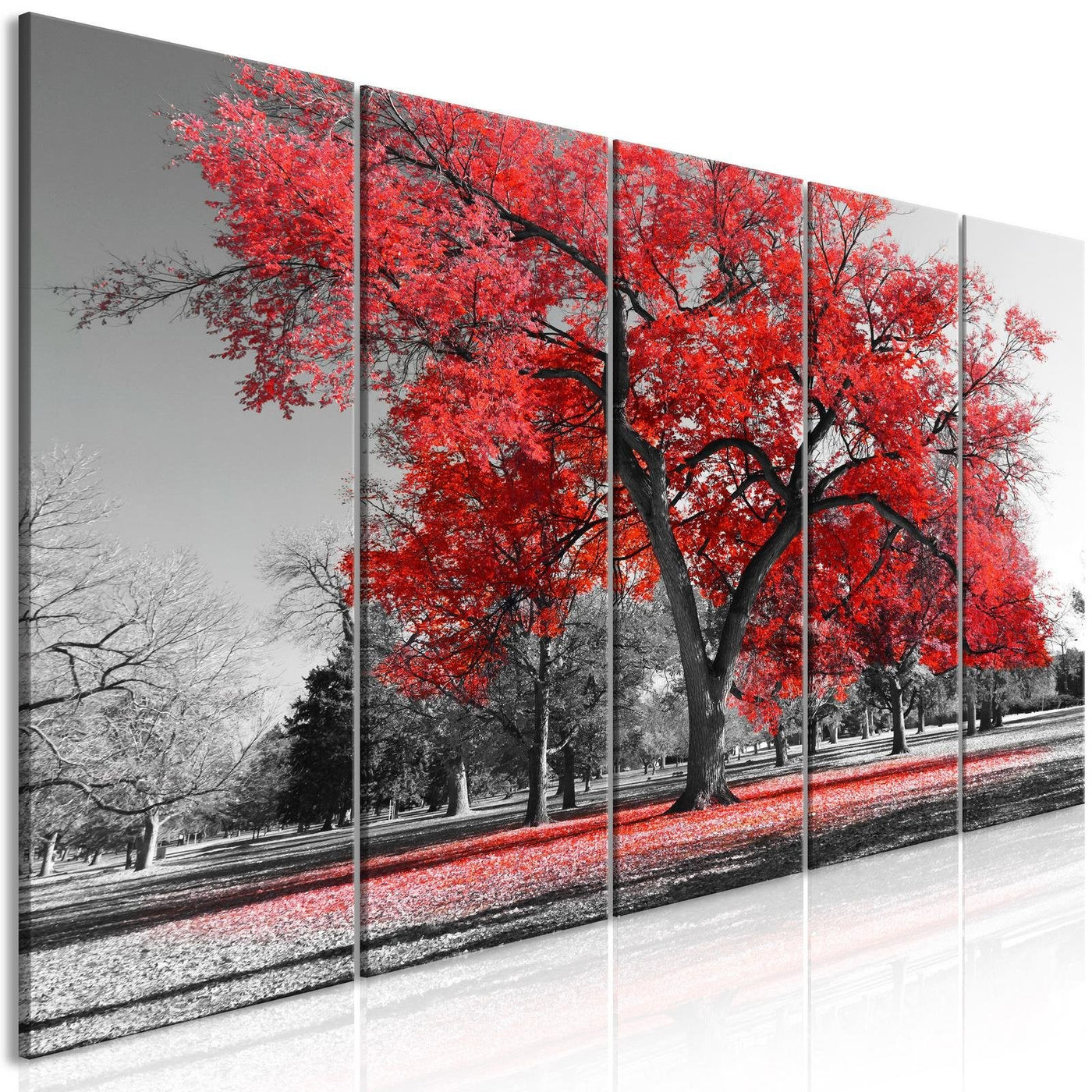 Stretched Canvas Landscape Art - Autumn In The Park Narrow Red-Tiptophomedecor