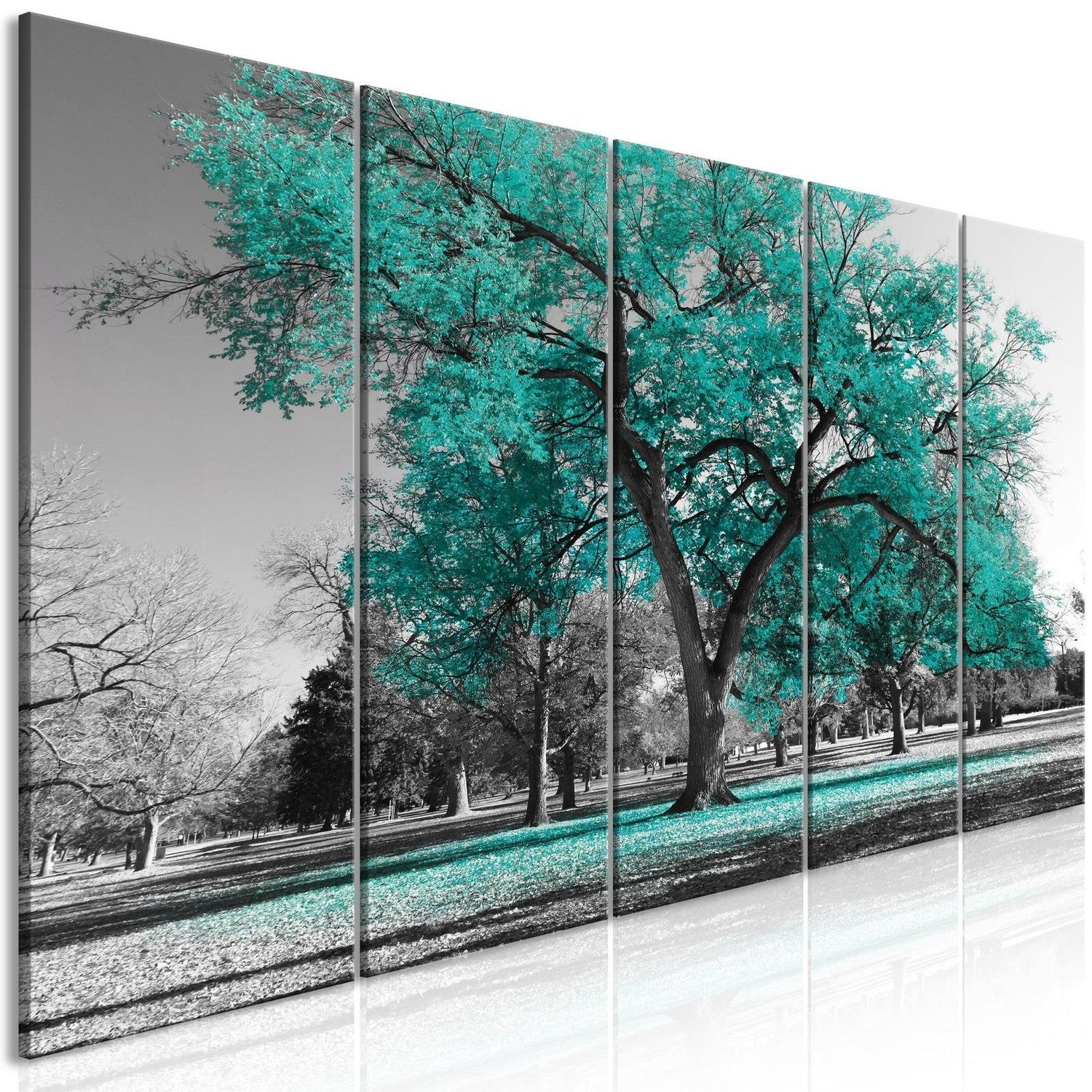 Stretched Canvas Landscape Art - Autumn In The Park Narrow Turquoise-Tiptophomedecor