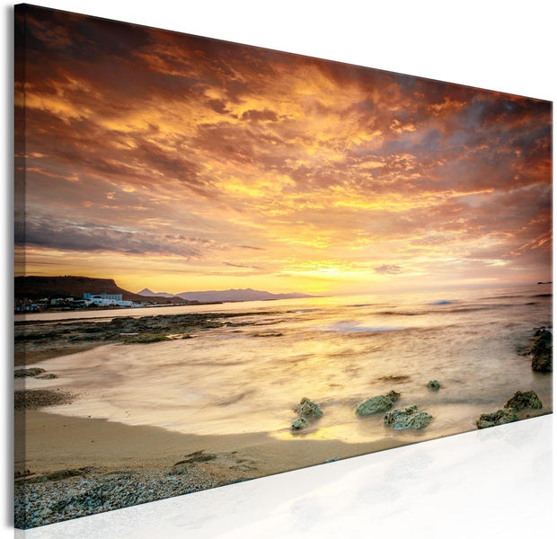 Stretched Canvas Landscape Art - Beach In Crete Narrow Orange-Tiptophomedecor