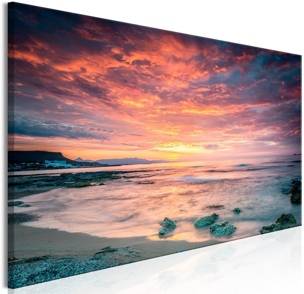 Stretched Canvas Landscape Art - Beach In Crete Narrow Red-Tiptophomedecor