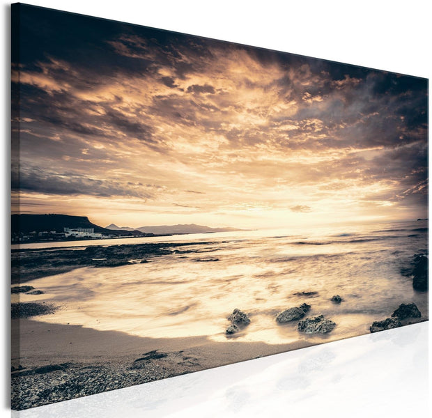 Stretched Canvas Landscape Art - Beach In Crete Narrow Yellow-Tiptophomedecor