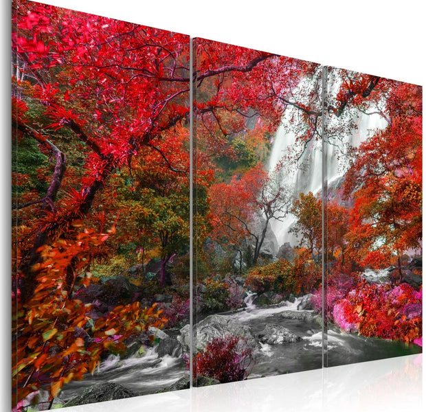Stretched Canvas Landscape Art - Beautiful Waterfall: Autumnal Forest-Tiptophomedecor