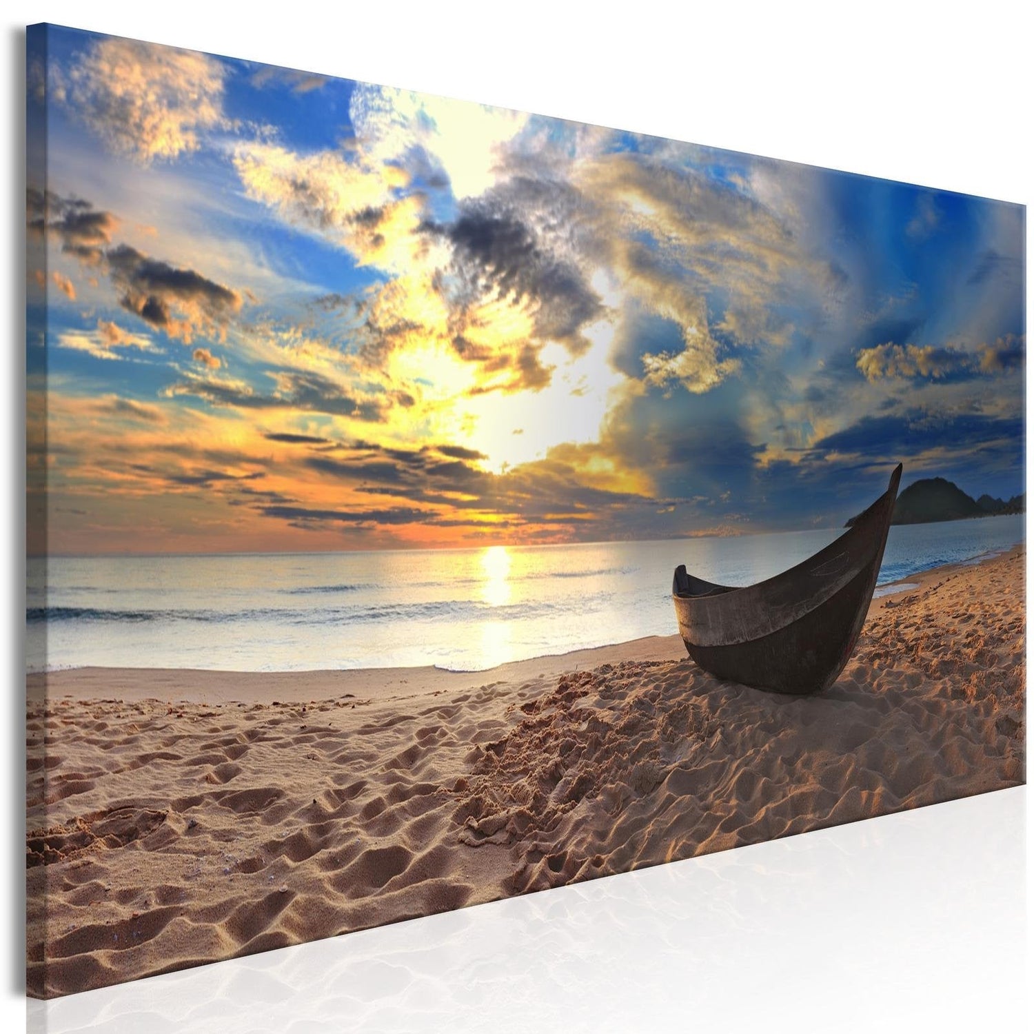 Stretched Canvas Landscape Art - Boat On The Beach Narrow-Tiptophomedecor