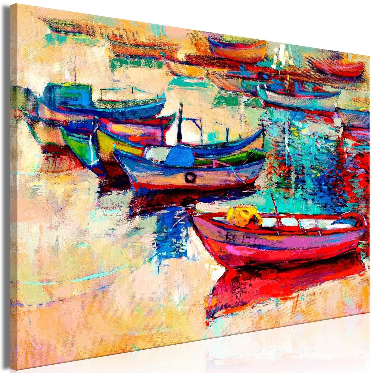 Stretched Canvas Landscape Art - Boats Wide-Tiptophomedecor