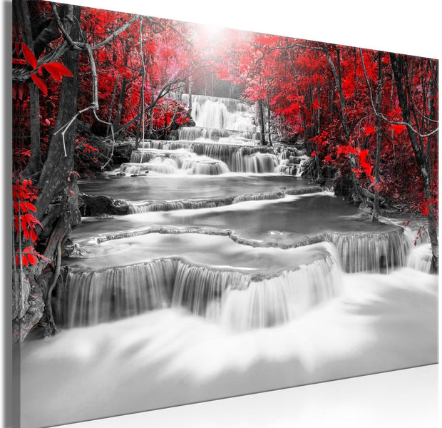 Stretched Canvas Landscape Art - Cascade Of Thoughts Wide Red-Tiptophomedecor