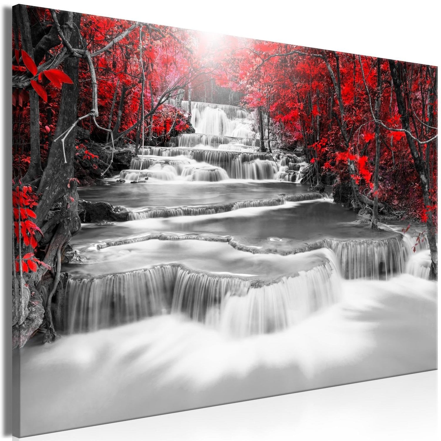 Stretched Canvas Landscape Art - Cascade Of Thoughts Wide Red-Tiptophomedecor