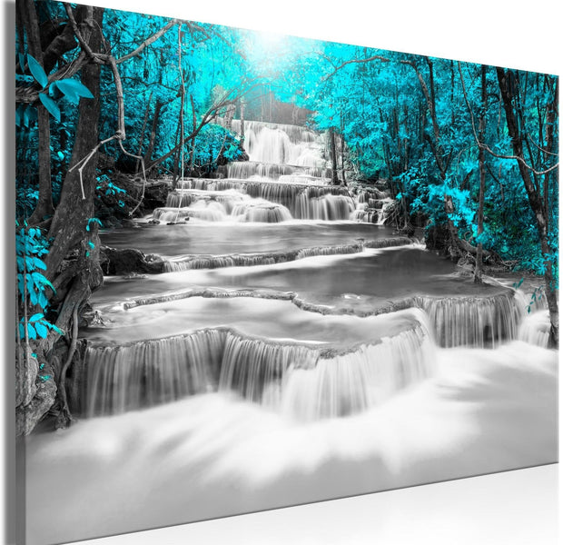 Stretched Canvas Landscape Art - Cascade Of Thoughts Wide Turquoise-Tiptophomedecor