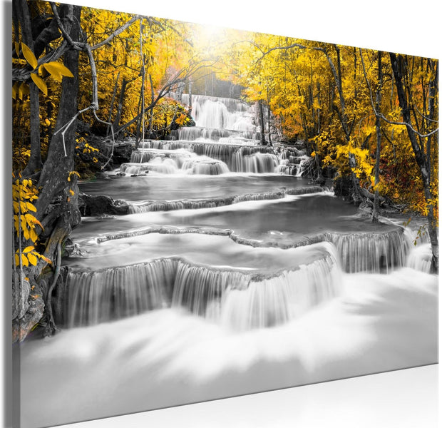 Stretched Canvas Landscape Art - Cascade Of Thoughts Wide Yellow-Tiptophomedecor