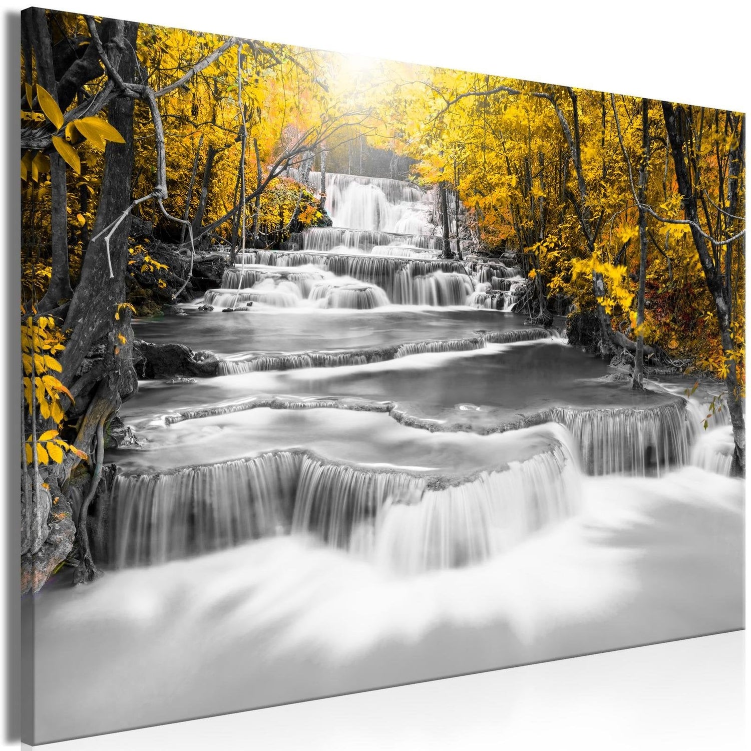 Stretched Canvas Landscape Art - Cascade Of Thoughts Wide Yellow-Tiptophomedecor