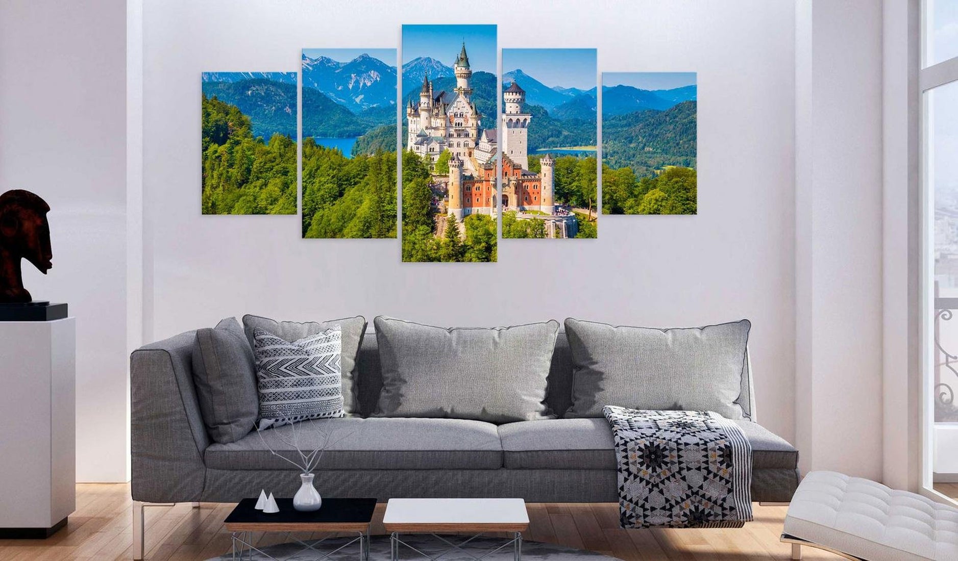 Stretched Canvas Landscape Art - Castle In The Mountains 5 Piece-Tiptophomedecor