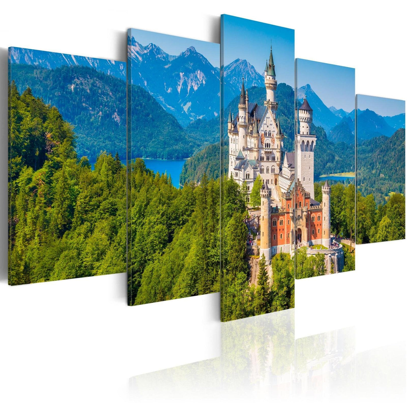 Stretched Canvas Landscape Art - Castle In The Mountains 5 Piece-Tiptophomedecor