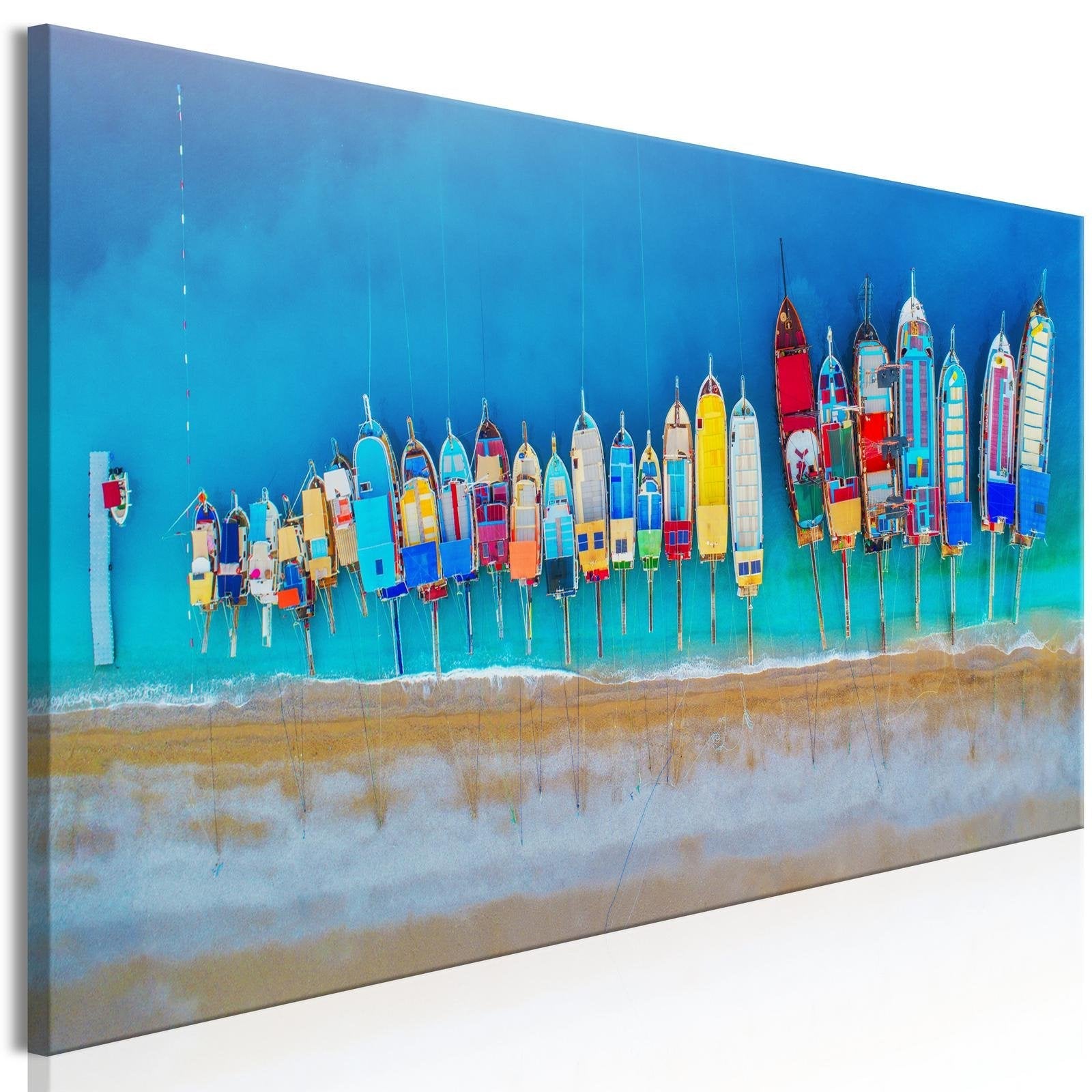 Stretched Canvas Landscape Art - Colourful Boats Narrow-Tiptophomedecor
