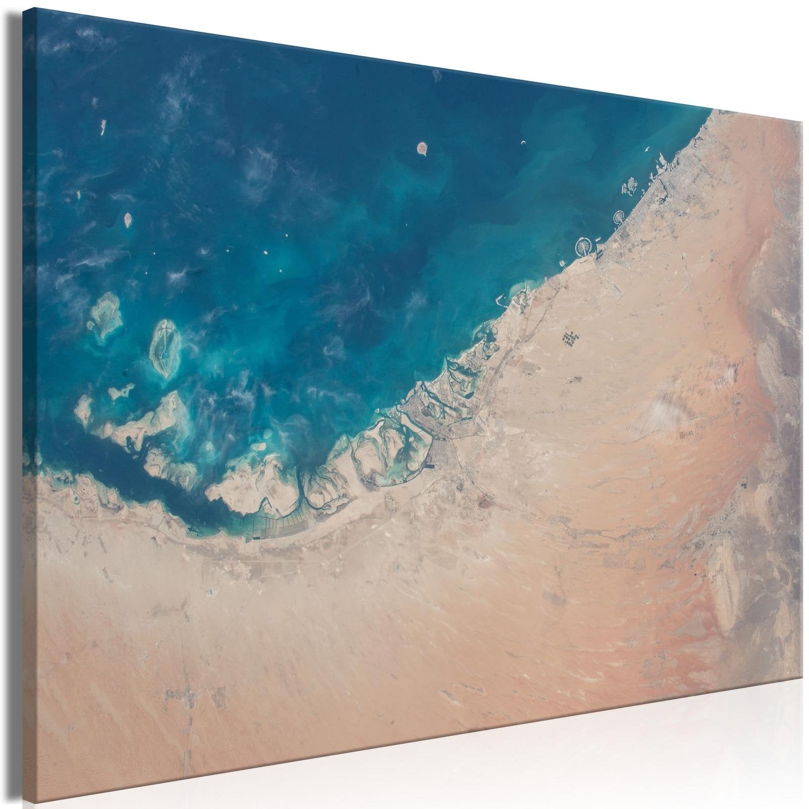 Stretched Canvas Landscape Art - Dubai From The Satellite Wide-Tiptophomedecor