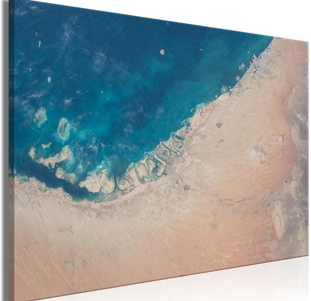Stretched Canvas Landscape Art - Dubai From The Satellite Wide-Tiptophomedecor
