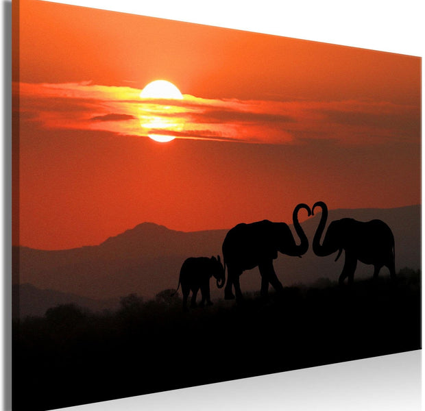 Stretched Canvas Landscape Art - Elephants In Love Wide-Tiptophomedecor