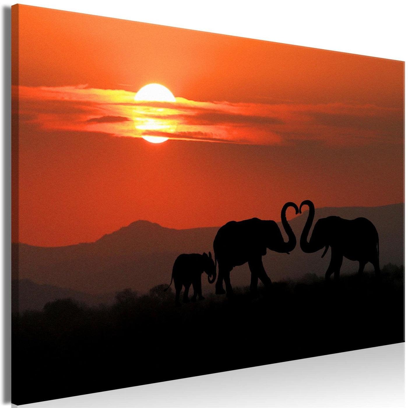 Stretched Canvas Landscape Art - Elephants In Love Wide-Tiptophomedecor