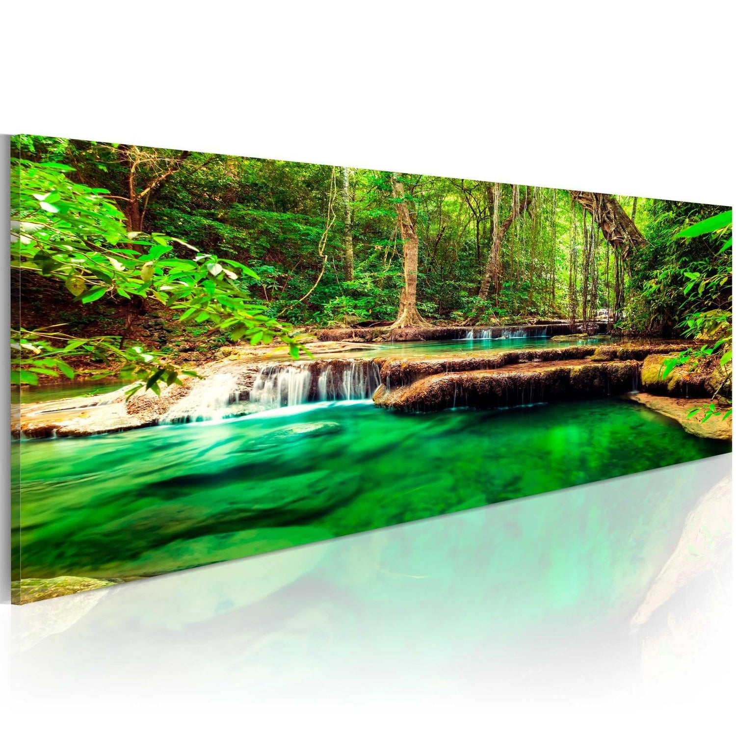 Stretched Canvas Landscape Art - Emerald Waterfall-Tiptophomedecor