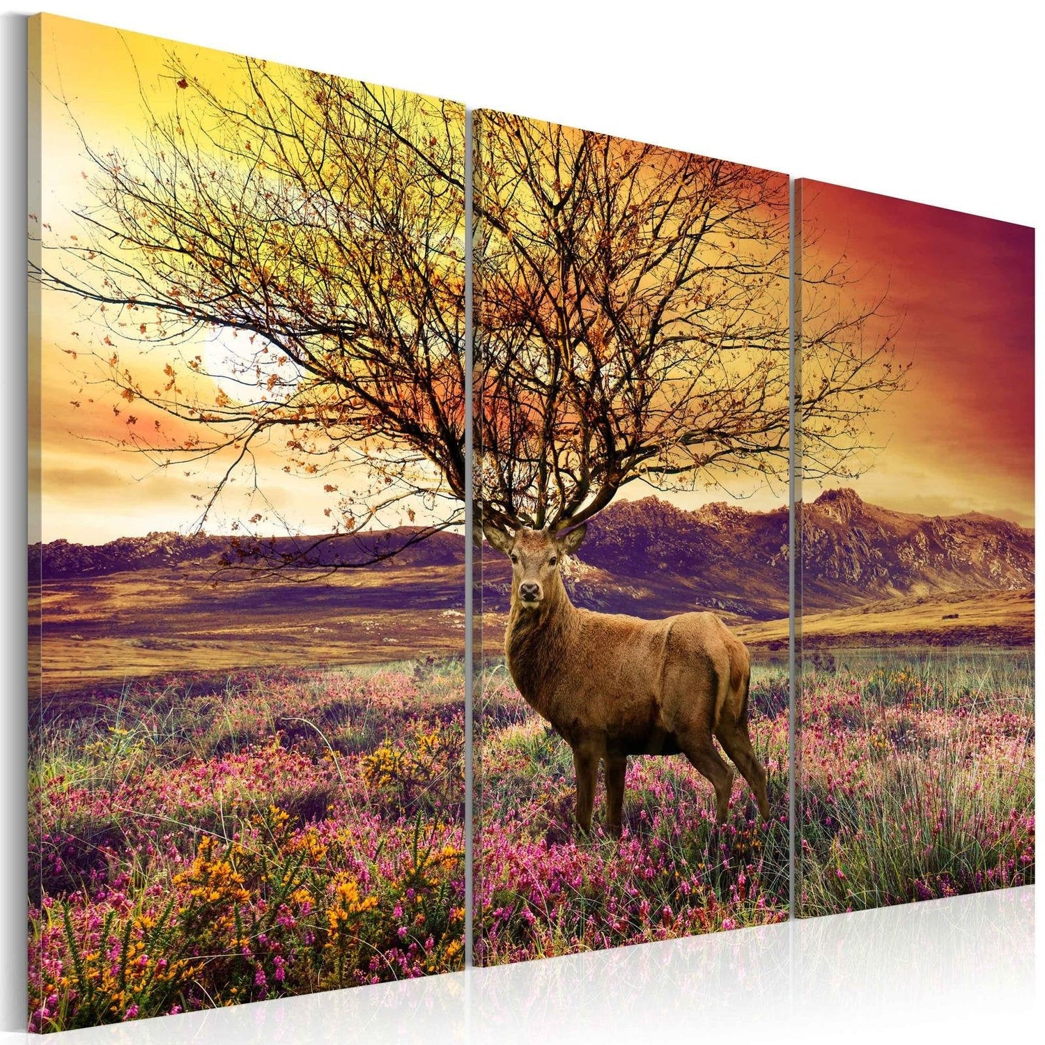 Stretched Canvas Landscape Art - Fancy Antler - Triptych-Tiptophomedecor