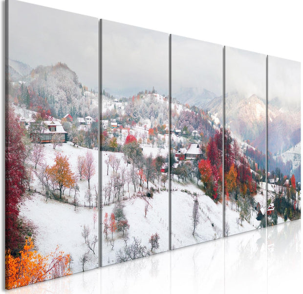 Stretched Canvas Landscape Art - First Snow 5 Piece-Tiptophomedecor
