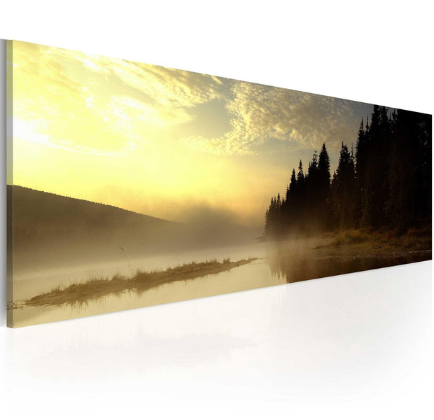 Stretched Canvas Landscape Art - Fog Over A Lake-Tiptophomedecor