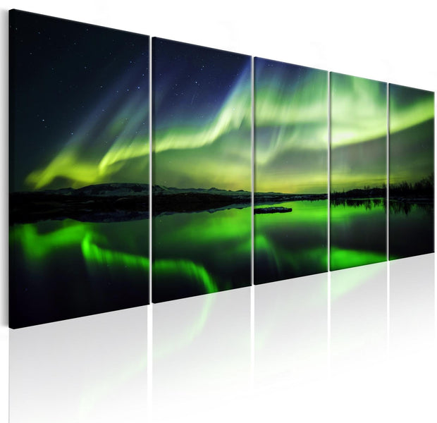 Stretched Canvas Landscape Art - Green Sky 5 Piece-Tiptophomedecor