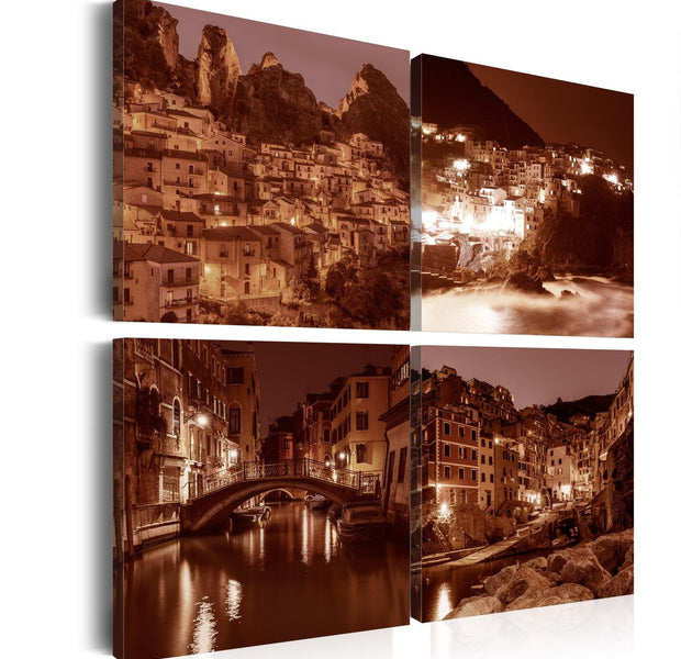 Stretched Canvas Landscape Art - Italian Towns Composition-Tiptophomedecor
