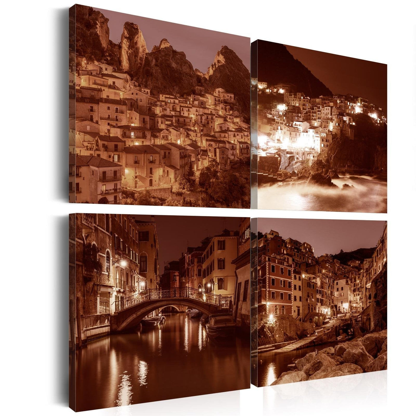 Stretched Canvas Landscape Art - Italian Towns Composition-Tiptophomedecor